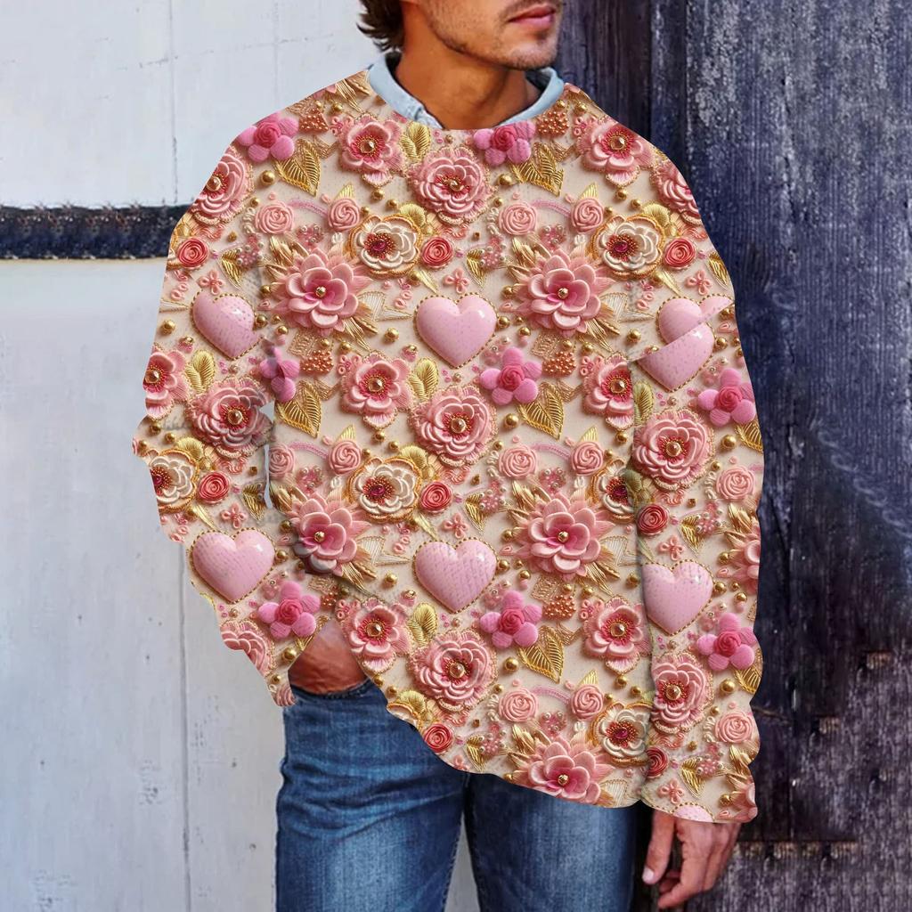 Мужской свитер с принтом ко Дню святого Валентина, толстовка с круглым вырезом, свободный топ с длинными рукавами