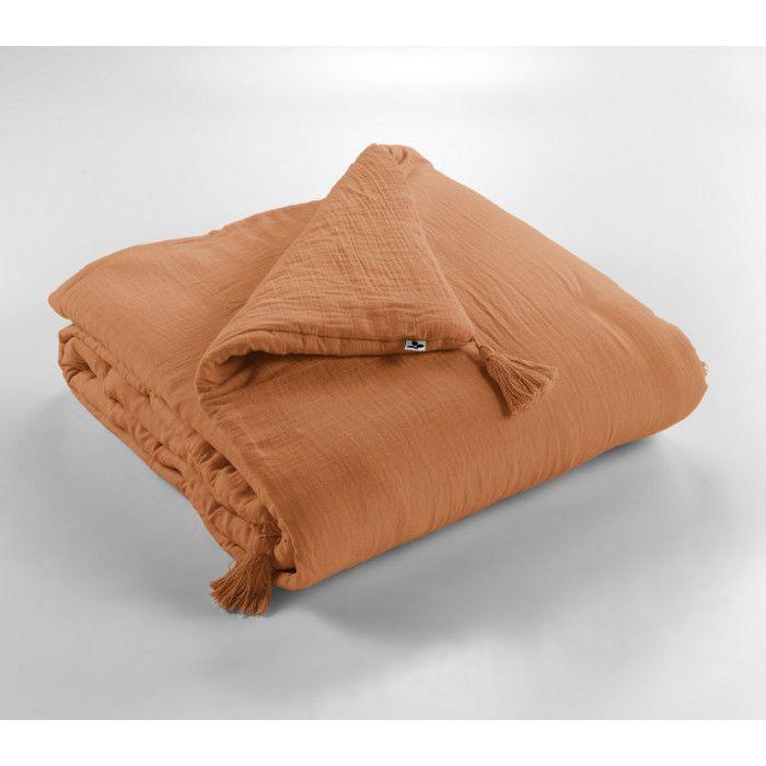 Edredon ou Bout de lit "Gaïa" toutes dimensions "Gaze de Coton" - 150x150 - Abricot