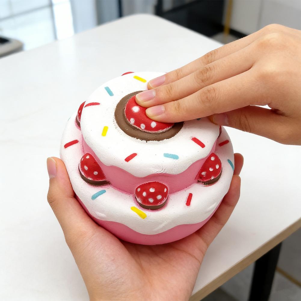 Slow Rising Fidget Toy Double-Layer Strawberry Cake Squeeze Toy Safe Stress Reliever Soft Slow Rebound Decompression Gift