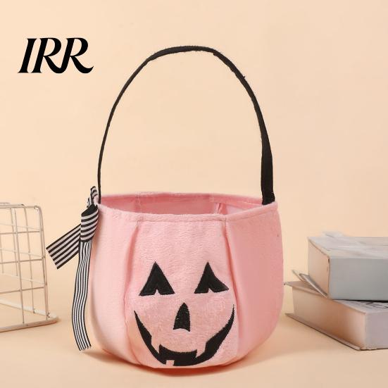 Embroidered Candy Holder Halloween Pumpkin Bag for Kids, Trick or Treat Tote Festive Decoration with Handle, Reusable Snack Bucket Party Favors