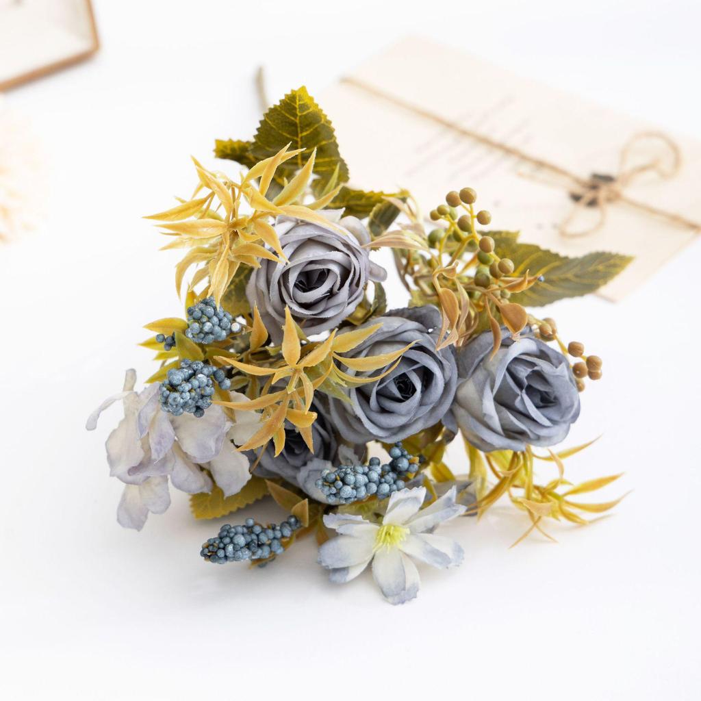 Букет из шелковых роз в осеннем стиле – искусственный цветочный декор для дома и гостиной