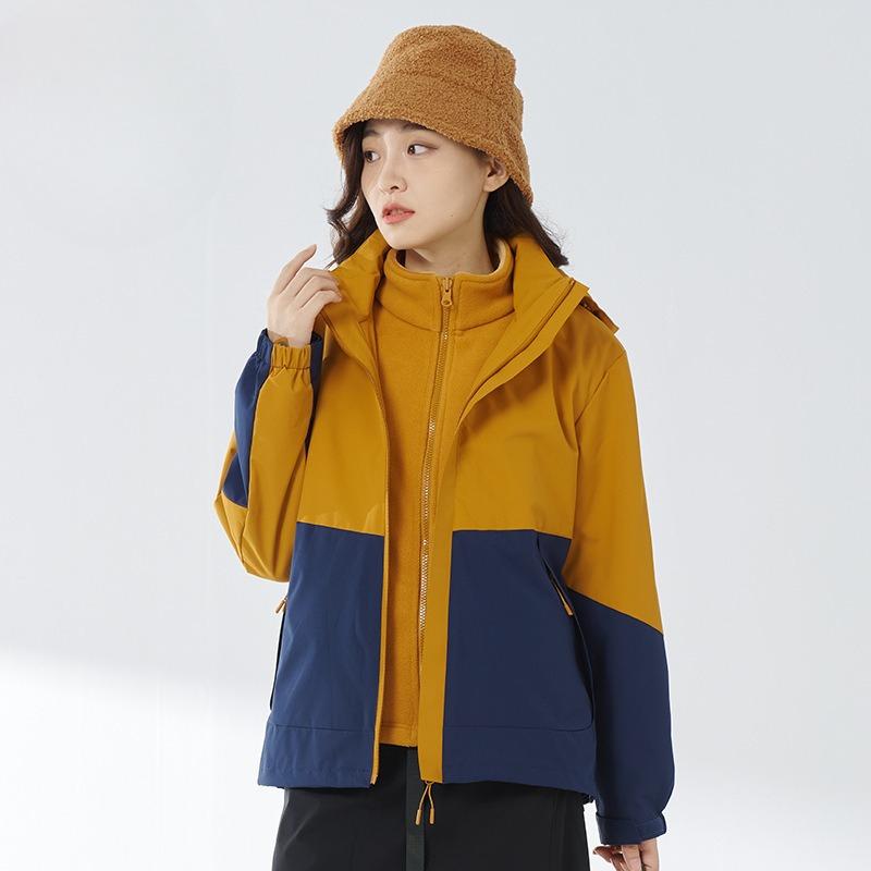 Куртка Три-в-одном Осень и Зима Новый Стиль Съемная Подкладка Трехзащитная Рабочая Куртка для Женщин Для Активного Отдыха