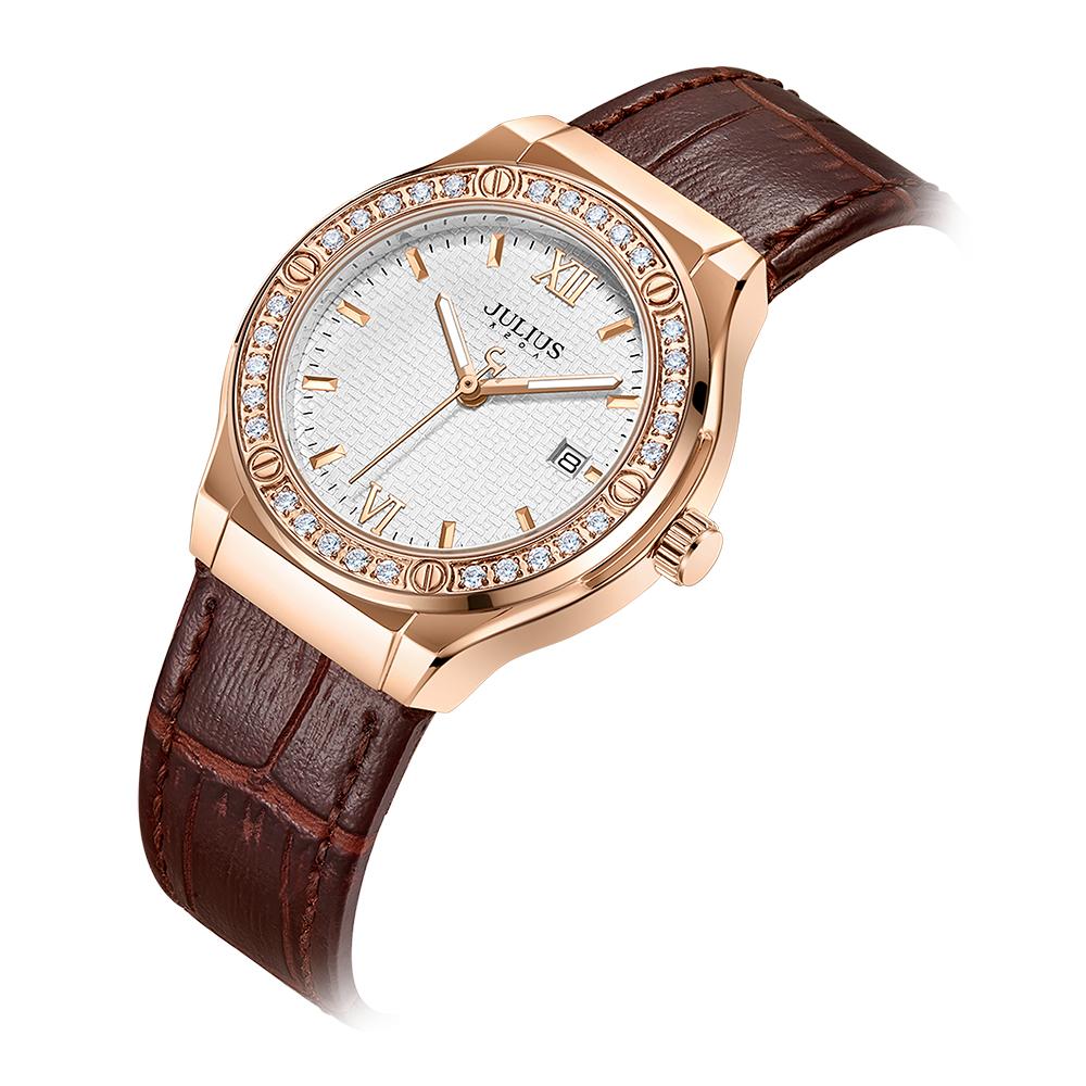 Jyullieoseu Ja-1395 Женские кожаные часы с кубическим цирконием