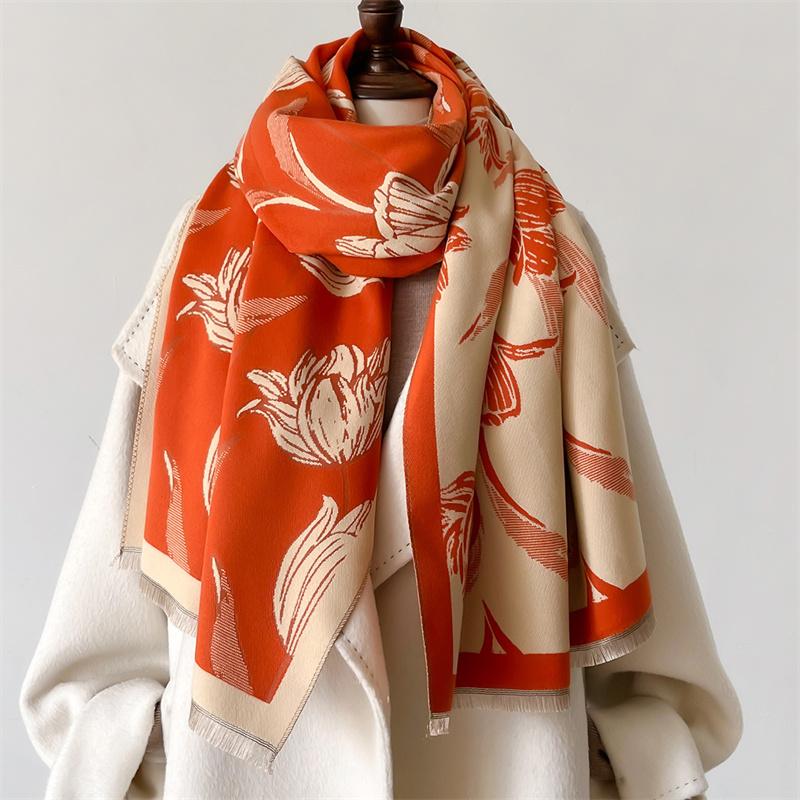 Design Floral Printed Cashmere Scarf Women Winter Pashmina Shawls And Wraps Thick Warm Bufanda Stoles Blanket Luxury