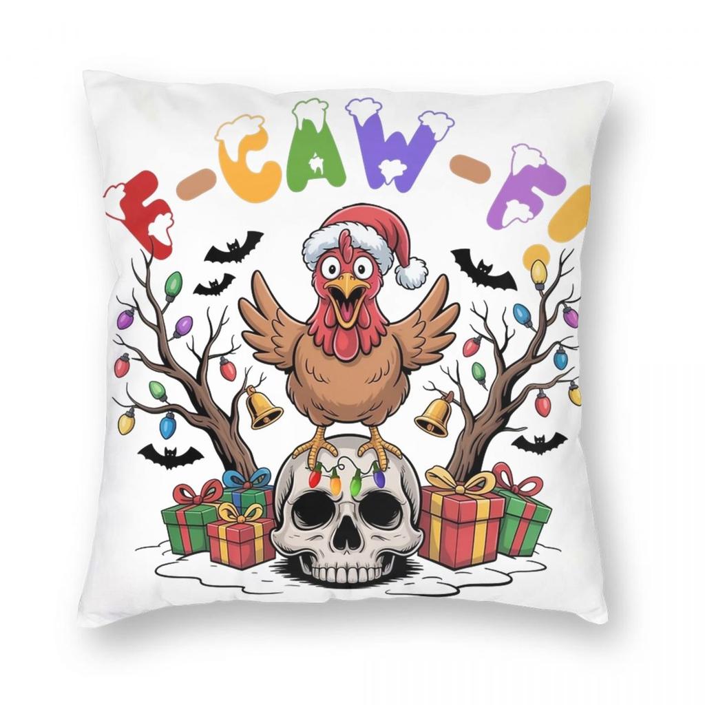 Christmas F-Caw-F Chicken Pillowcase Printed Polyester Cushion Cover Decorative Pillow Case Cover Home Zippered 18''