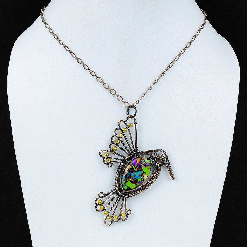 Fiesta Kingman Бирюзовый кулон Медная проволока обернутый драгоценный камень кулон Multi Медь Бирюзовый кулон Медная проволока обернутый ювелирные изделия Подвески в виде птиц