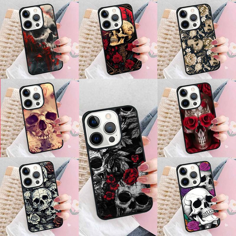 Абстрактный чехол для телефона 'Череп и розы' для iPhone 17 Air 15 16e 14 13 Pro Max Coque 12 11 Pro Max PLUS
