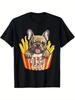 Frenchie Fries French Bulldog Graphic T-Shirt, 100% Cotton Crew Neck Short Sleev