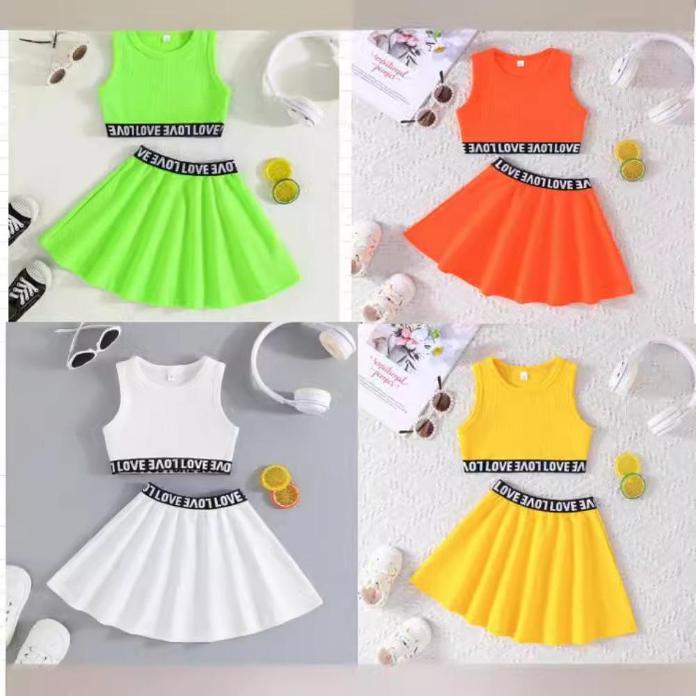 New Kids 3-7Y Summer Clothing Beach Style Girl's Suit Skirt Sweet Sports Style Skirt Suit