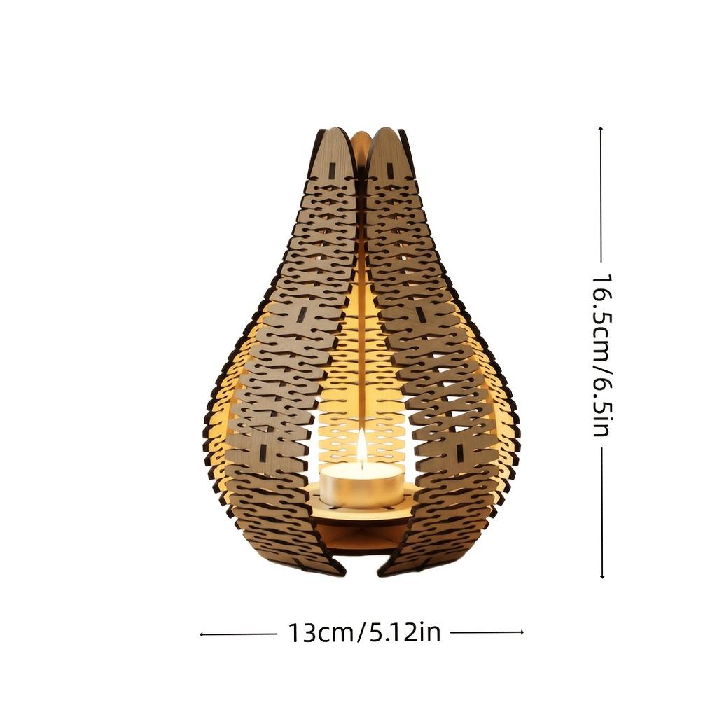 DIY Assembled pear-shaped hollow wooden candle holder, laser-cut, unpainted, raw wood tea light candle holder kit, rustic farmhouse tabletop home