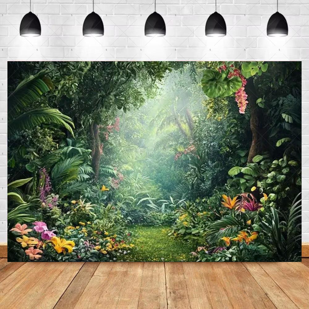 Tropical Rainforest Photography Backdrop Forest Jungle Green Tree Background Natural Scenery Party Decoration Photo Studio Prop