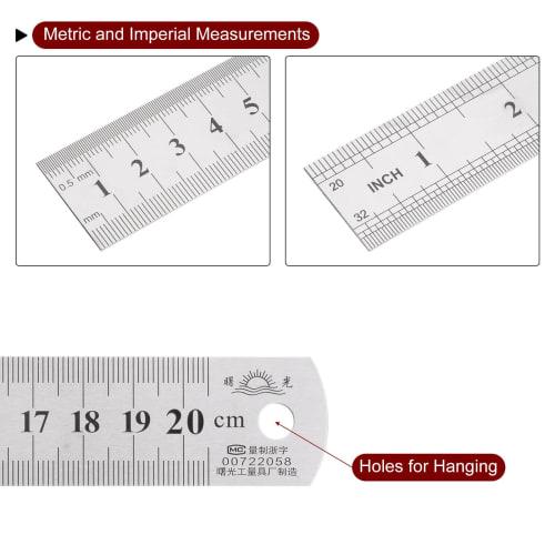uxcell Stainless Steel Ruler, Straight Edge Measuring Tool for Woodworking, Painting, and Crafts, 20cm Long X 0.7mm Thick X 26mm Wide, Silver Tone