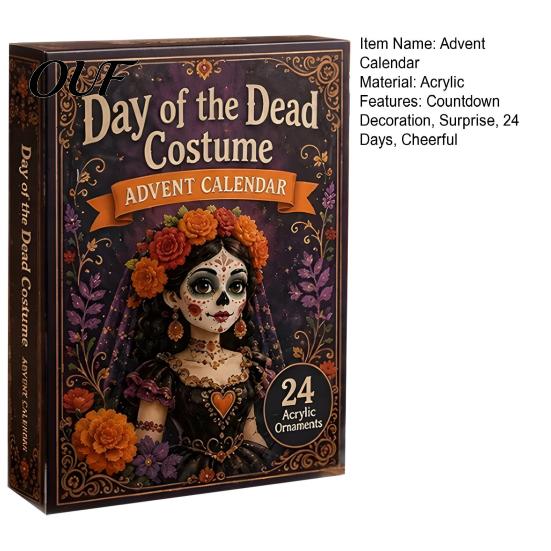 Acrylic Miniature Doll Set Day of The Dead Costume Advent Calendar 2026, 24 Days Countdown with Holiday Stocking Stuffers Pcs Mini Skull Ornaments,