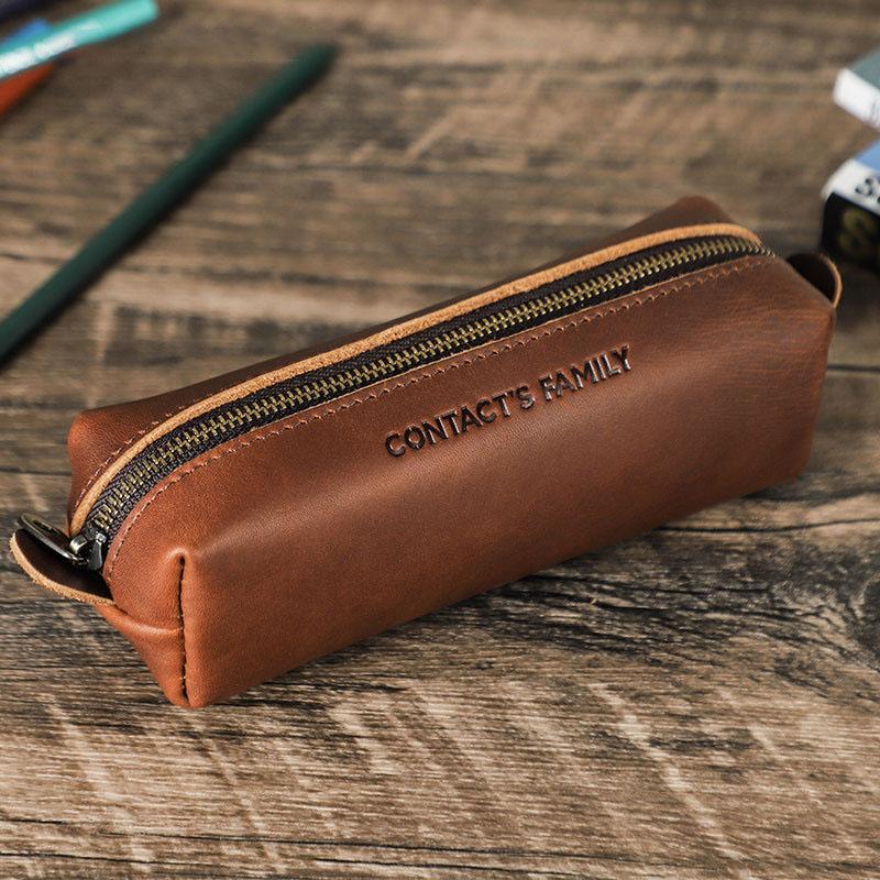 High Capacity Retro Leather Pencil Case Business and School Office Pen Bag Pouch for Kids and Girls Stationery Supplies