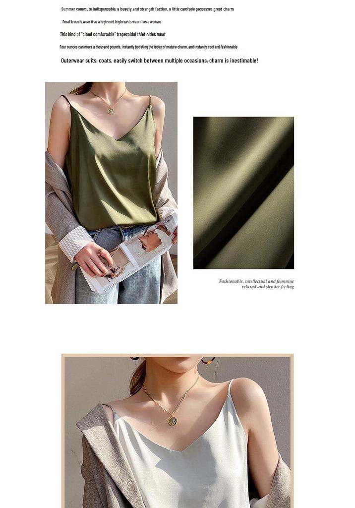 Women's V-neck Ice Silk Camisole Vest - Short Summer Outerwear & Innerwear 2025