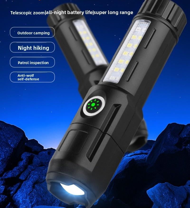 Multifunctional High Brightness Portable Flashlight ABS Zoomable Torch for Outdoor Camping Hiking Home Emergency