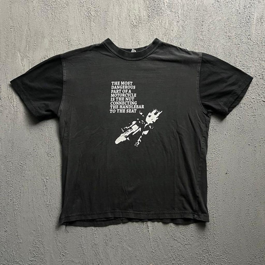 Vintage Motorcycle Shirt Large Black 1990s Faded USA Quote