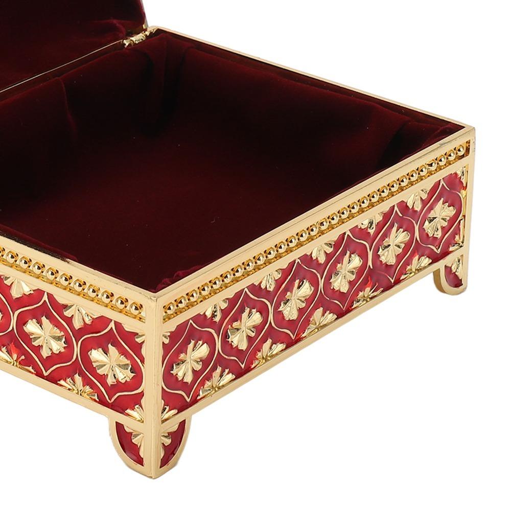 Red Jewelry Storage Box Velvet Lining Trinket Storage Box Retro Quadrate Jewelry Box For Home