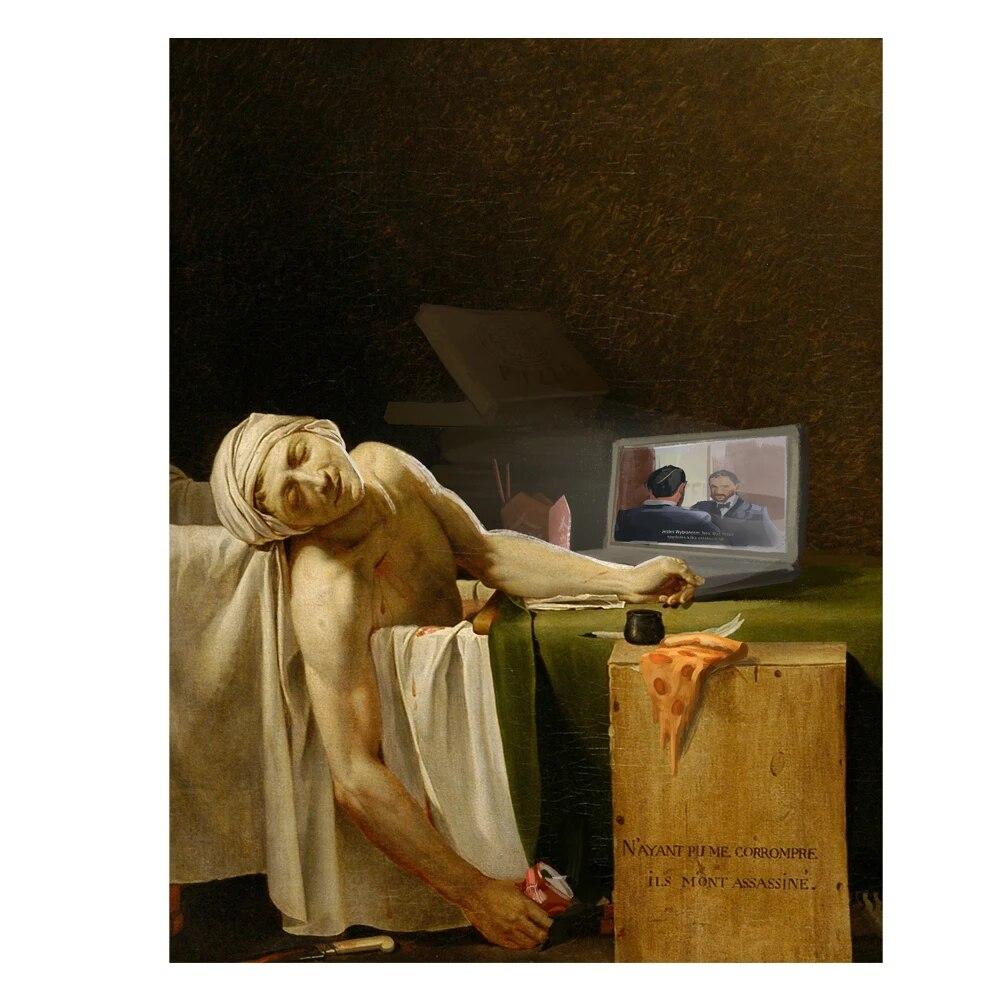 Забавная винтажная картина маслом, художественный постер, принты «Смерть Марата», холст, настенная живопись, современные картины для декора гостиной