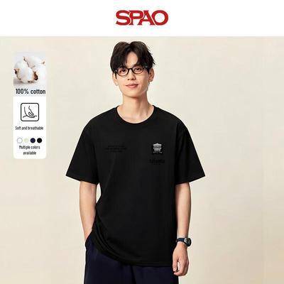 Мужская дышащая хлопковая футболка SPAO с опущенными плечами