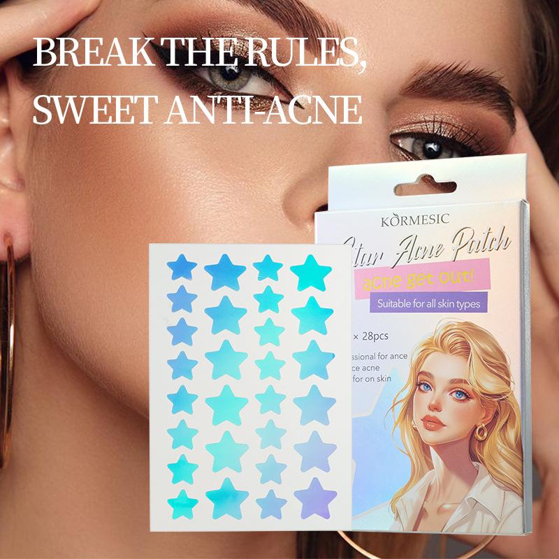 Патчи от прыщей для лица, Гидроколлоидные патчи от акне, Милые наклейки в виде звезд для прыщей, Цветные точечные наклейки с маслом чайного дерева, салициловой кислотой и маслом цики | 28 шт.