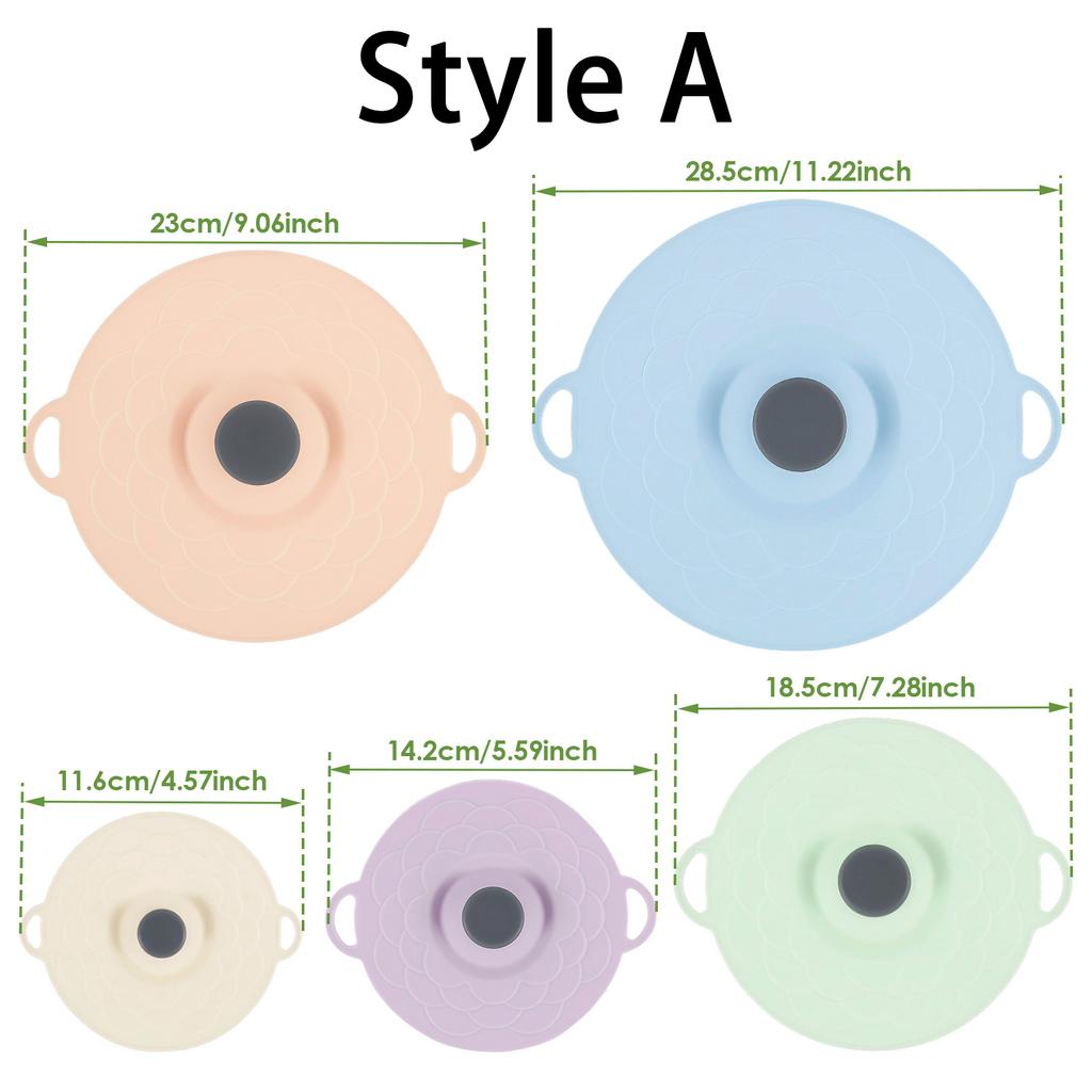 5Pcs Silicone Food Fresh Cover Set Microwave Bowl Cover Kitchen Sealed Pot Lid Spill Proof Reusable for Kitchen Storage