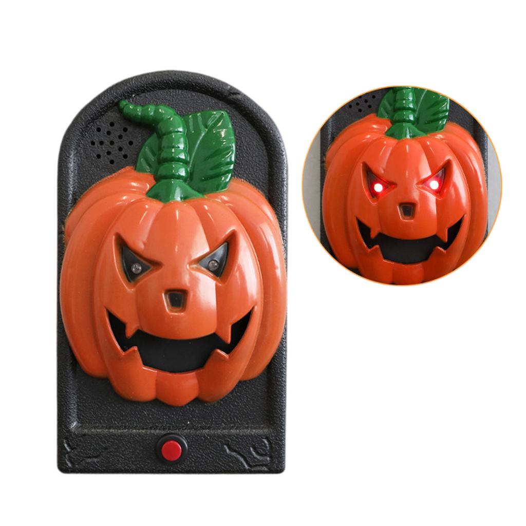 Halloween Doorbell Decoration,Animated Skulls Doorbell with Spooky Sounds,Decor with Lightup Eyeball,Halloween Pumpkin Doorbell