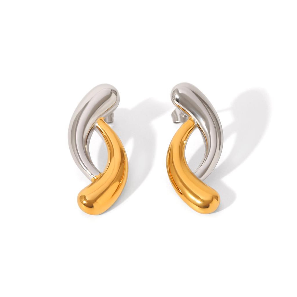 Женские серьги из нержавеющей стали с блочной расцветкой в золотом и серебряном цветах, гладкая геометрическая текстура, солнечная пентаграмма, европейский и американский дизайн, ювелирный подарок