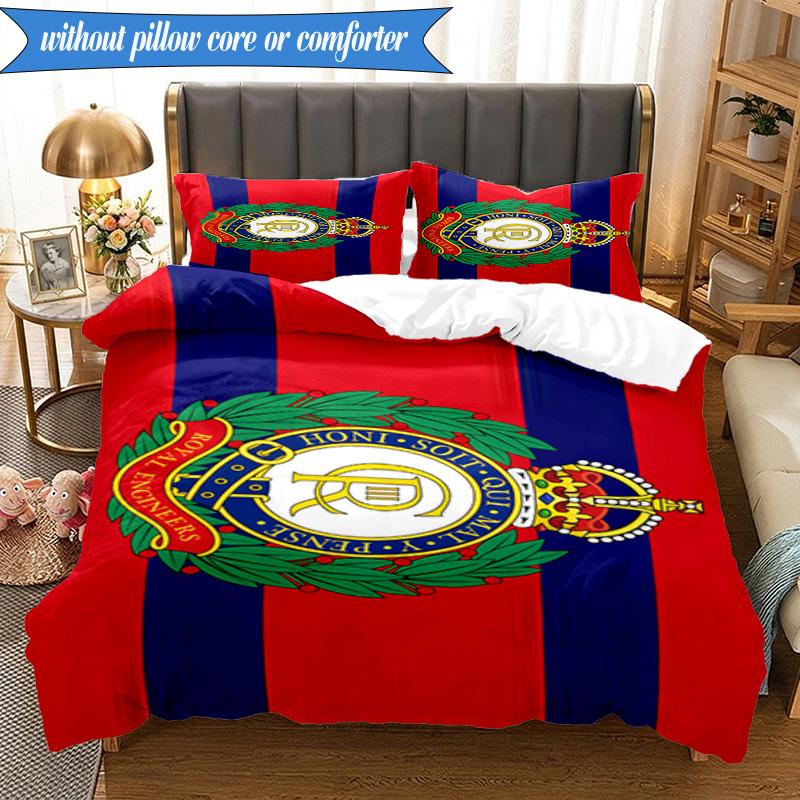 3PCS Royal Engineers Crest Emblem Bedding Set 2D Printing (Includes 1 Duvet Cover + 2 Pillowcases Coreless), Bedroom decor,Fan gift