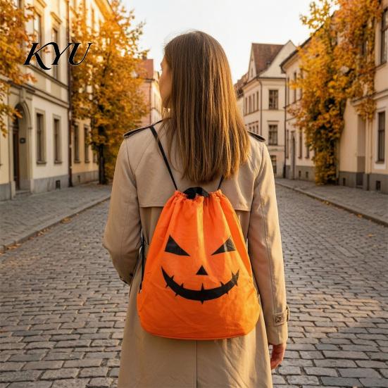 Portable Pumpkin Tote for Parties LED Drawstring Backpack Kids, Halloween Light Up Candy Bag with Glowing Grimace String Light, Reusable Trick