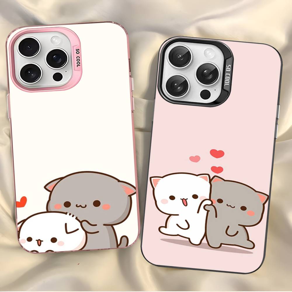 Мультяшный Милый Кот Чехол для Телефона Для iPhone 17 16 15 14 11 12 13 Pro Max Plus Pro Цветной Серебряный Чехол