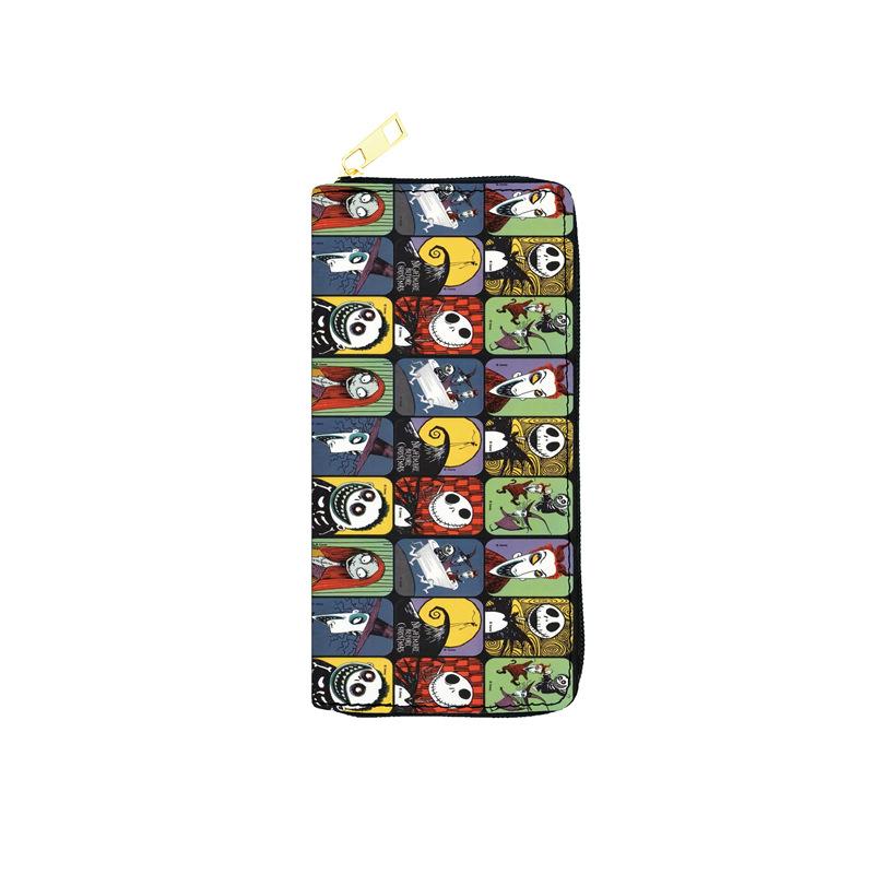 Nightmare Before Christmas PU Leather Long Wallet for Women Zip Clutch Purse Makeup Bag Jack Skellington Print 3pcs