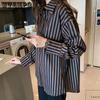 Женская полосатая рубашка большого размера в стиле ленивой моды на весну и осень, повседневная универсальная рубашка с длинными рукавами в стиле BF