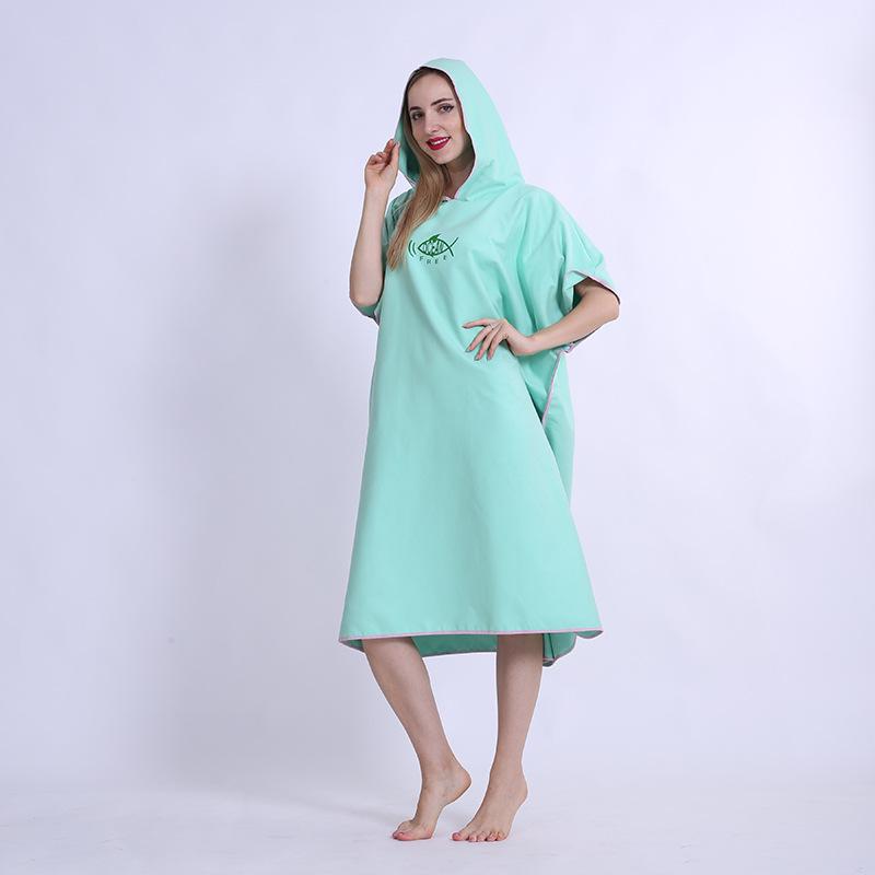 Hooded Microfiber Beach Poncho: Portable Wearable Towel Robe