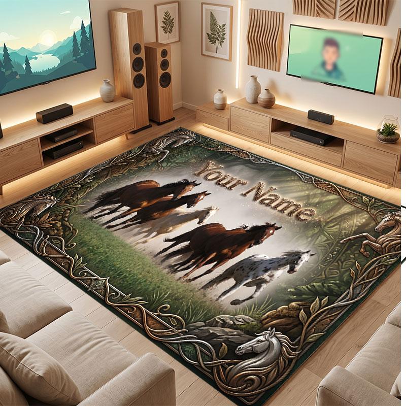 American Patriotic Theme Crystal Velvet Floor Rug Personalized Custom Name Text Warm Carpet Home Decoration