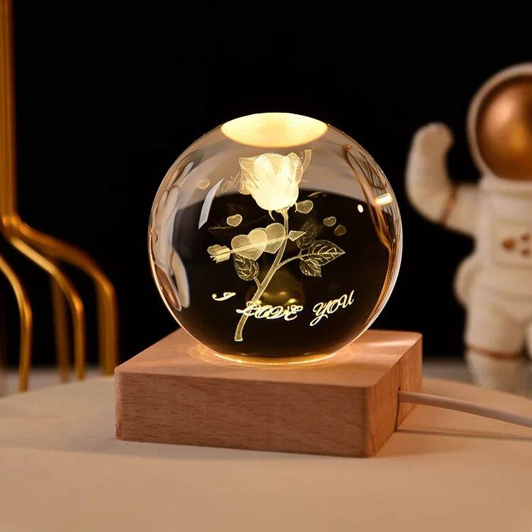 Декоративная лампа на День святого Валентина, 3D хрустальный шар, светящийся светодиодный ночник, декор для спальни, ночник с галактикой и луной, подарок для пары детей