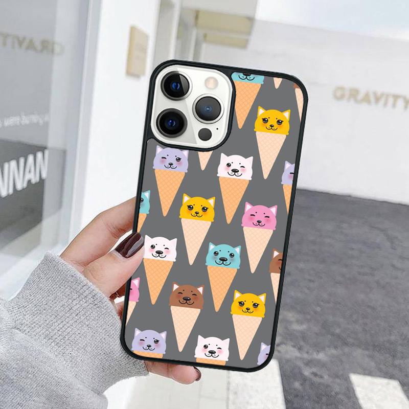 Cartoon Cat Ice Cream Animal Phone Case For iPhone 17 Air 15 16 Cover 11 13 14 Pro Max 12 Plus Max Fundas