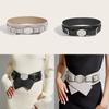Wide Faux Leather Belt For Women With Square Buckle Handmade Beaded Decor For Autumn Winter Fashion
