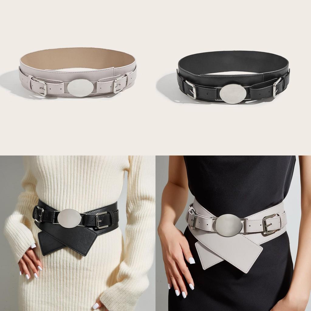 Wide Faux Leather Belt For Women With Square Buckle Handmade Beaded Decor For Autumn Winter Fashion