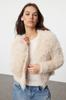 Women's Fashionable Stylish Cardigan Stone Soft Textured Furry Coat Look Knitwear Cardigan