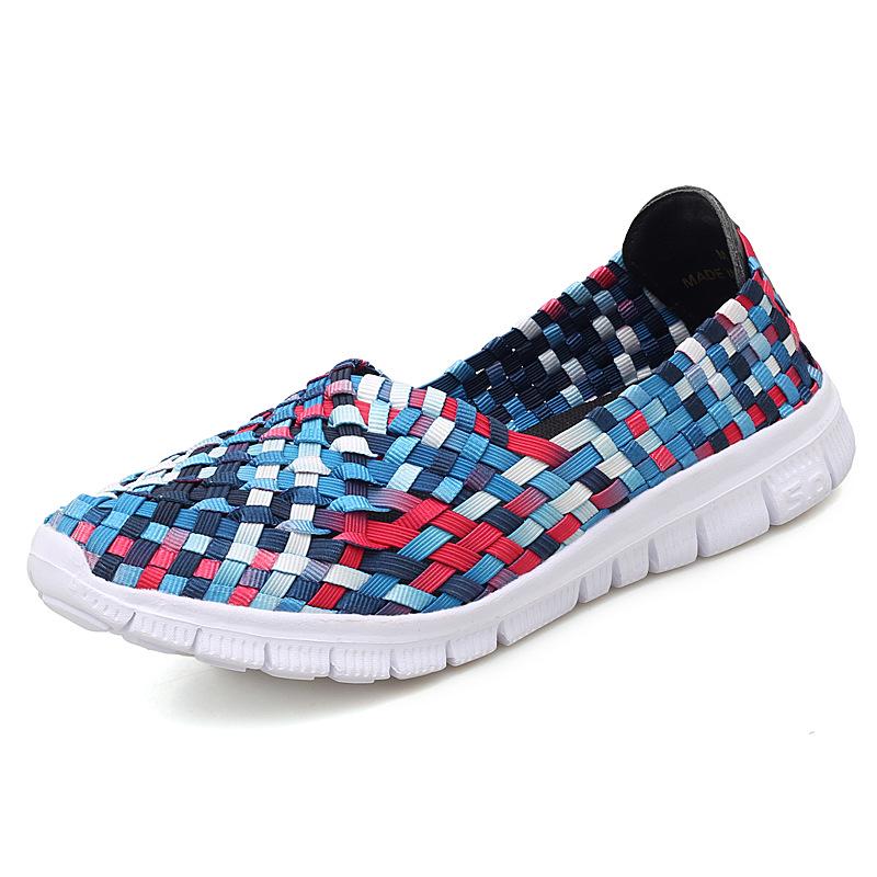 Women Sneakers Summer Breathable Lightweight Slip On Women Flat Shoes Female Loafers Manual Woven Shallow Women Casual Shoes