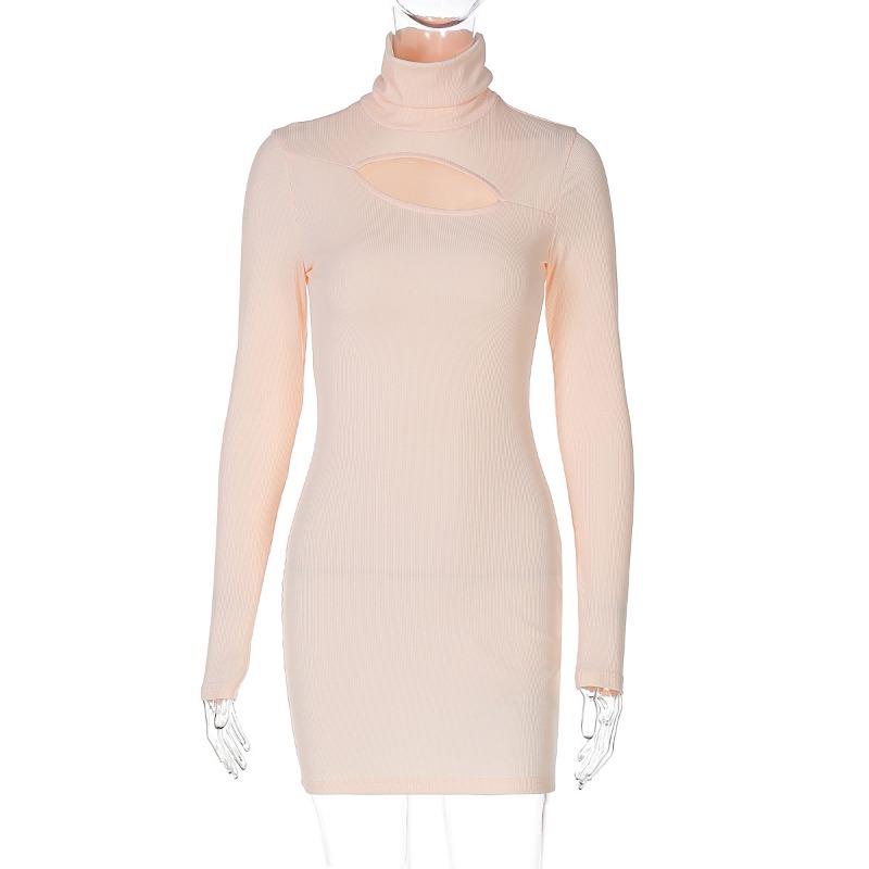 Женские осенние однотонные повседневные платья с полувысоким воротом и длинными рукавами, облегающие, обтягивающие бедра