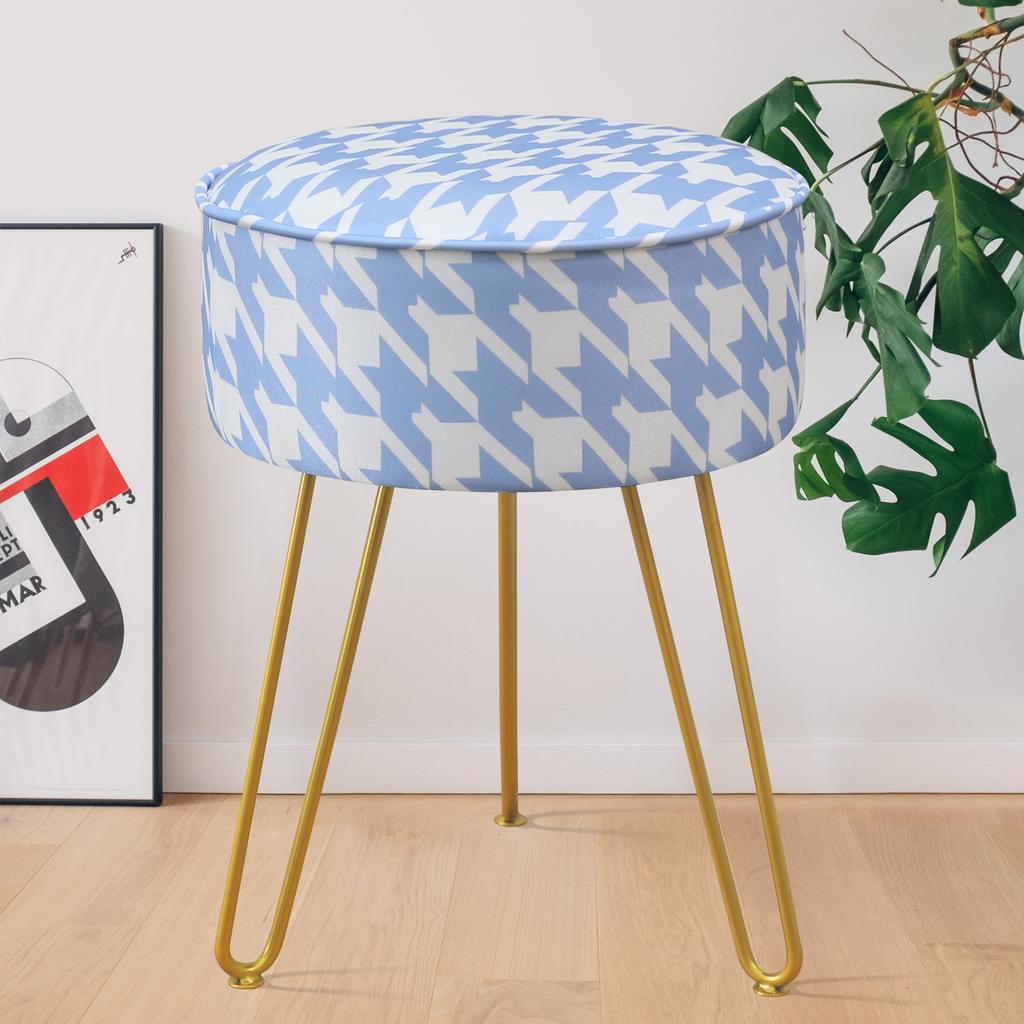 Vanity Stool Chair Round Ice Silk Fabric Ottoman Foot Rest for Makeup Room Living Room Bedroom