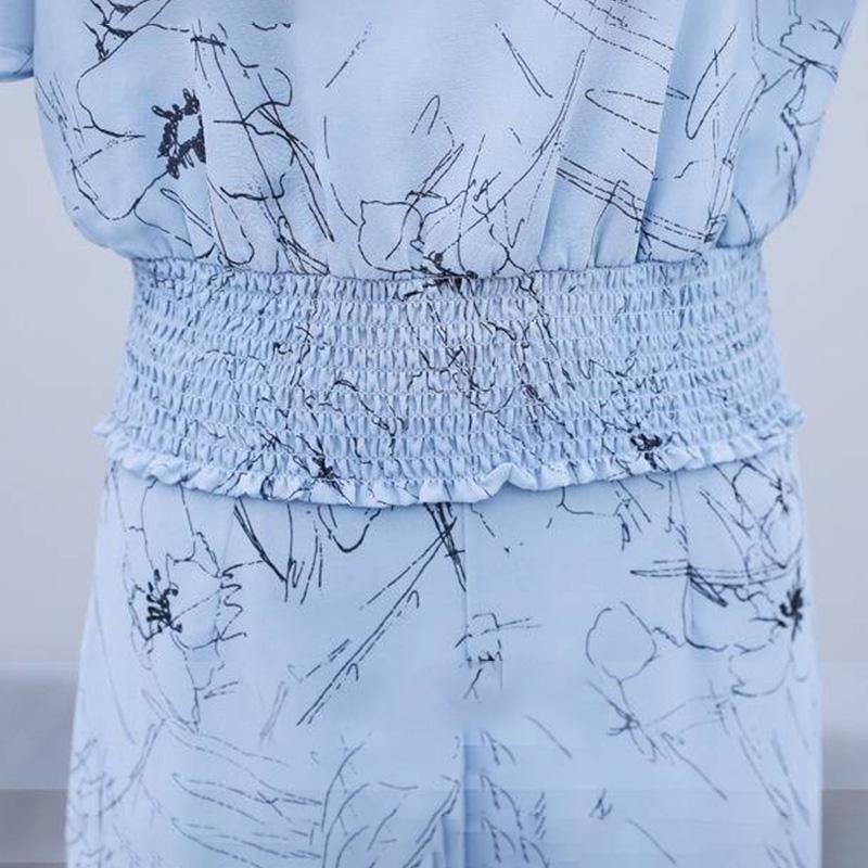 Женский костюм, летние брюки из двух предметов, свободная блузка с цветочным принтом, широкие брюки, повседневный костюм, темпераментный элегантный милый милый шифоновый костюм