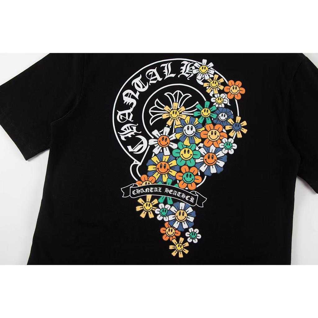 W346 CHROME HEARTS Лето 2026 Новый Высококачественный Хлопок Круглый Вырез Свободный Большой Размер Мужская и Женская Футболка Футболка для Пары