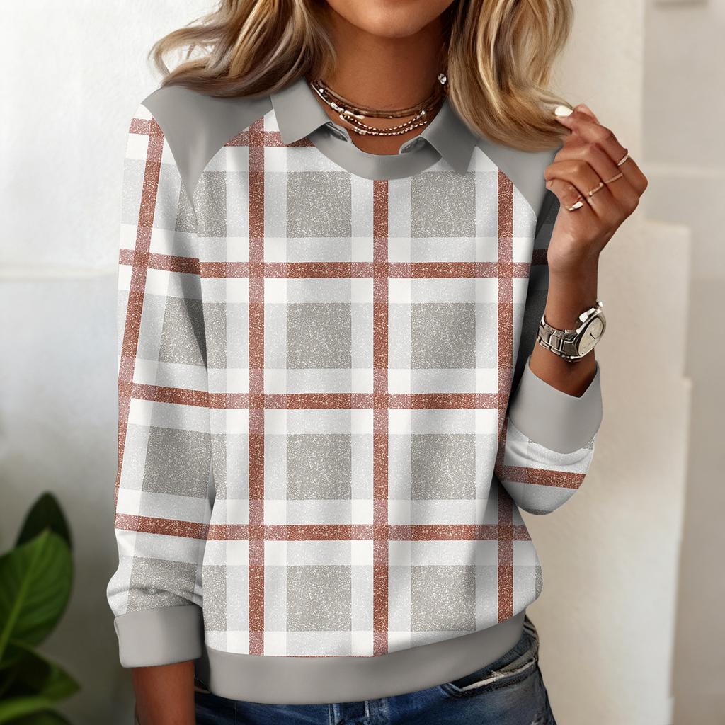 Женский повседневный свитшот с длинными рукавами и принтом в клетку