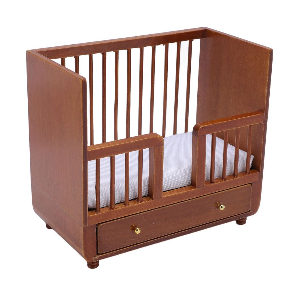 1:Мебель для кукольного домика в масштабе 1:12, кроватка из березового дерева, кукольное украшение, детализированная реалистичная миниатюра