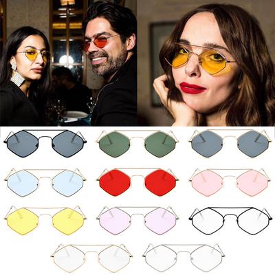 Металлические унисекс-солнцезащитные очки Wild Retro Ocean Glasses Diamond Солнцезащитные очки Polygonal Eyeglasses Double Beam Fashion Women Men Unique