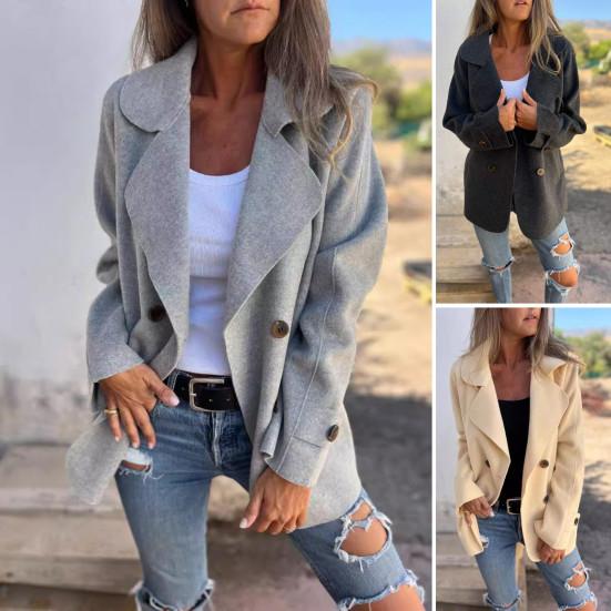 Women Winter Overcoat Turn-down Collar Solid Color Double-sided Woolen Double-breasted Loose Fit Coat Thermal Long Sleeved Commuting Dating Coat