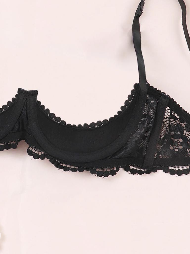 Lace Crotchless Bra G-string Set 2pcs Erotic Cutout Bra Open Cup Bra Hollow Out Underwears Women Lingerie